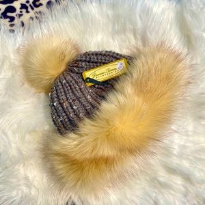 Jeanne Simmons Fur Pom/Lined Beanie NWT